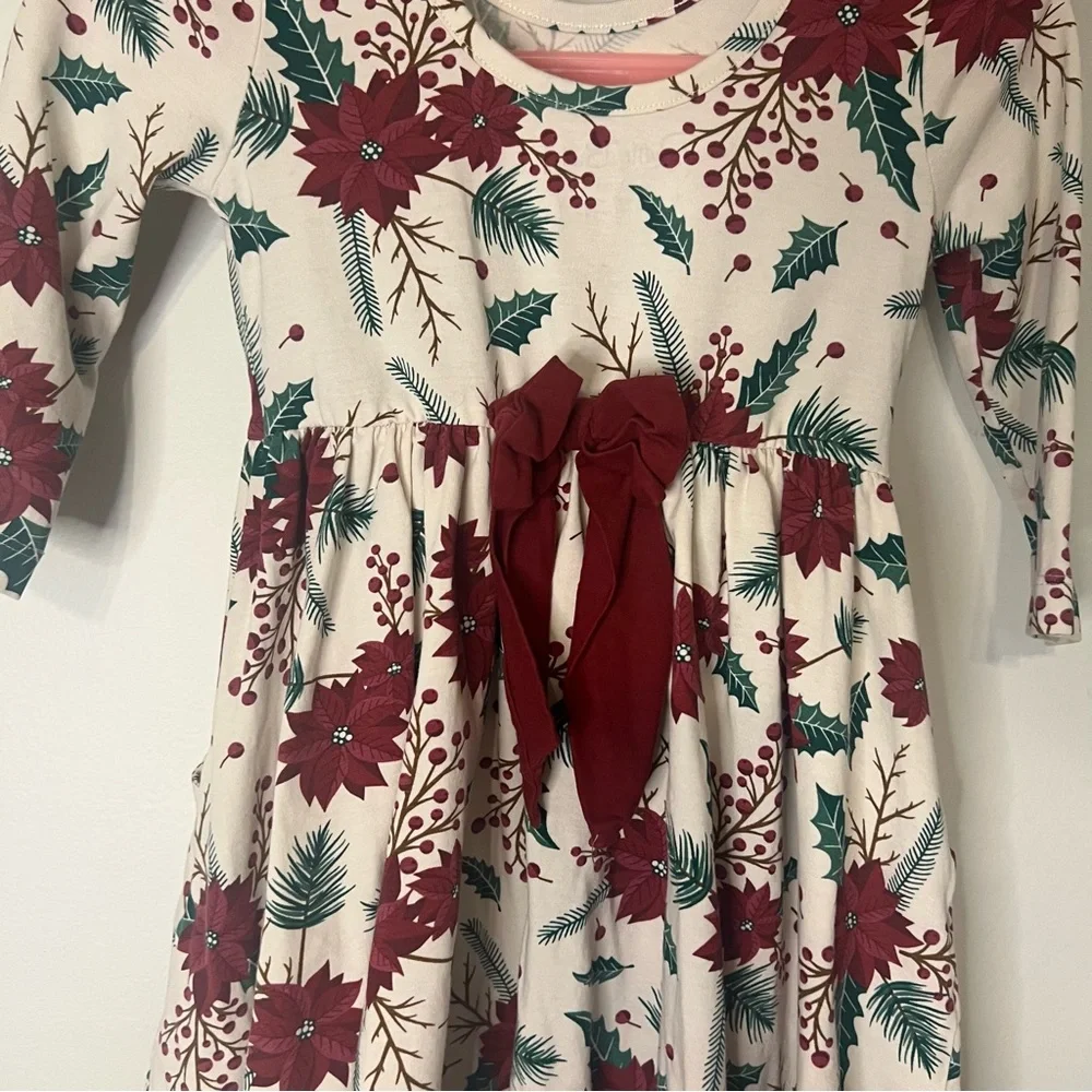 RuffleButts Girls Holiday Dress Size‎ 3T Christmas Floral Poinsettia Twirl Dress